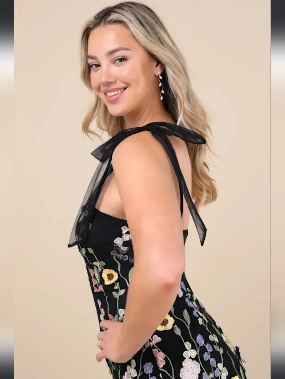 Lulus Thriving Poise Black 3D Floral Embroidered Tie-Strap Maxi Dress - Picture 14 of 16